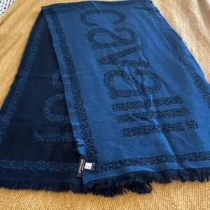 Roberto Cavalli Blue and Black Logo Scarf